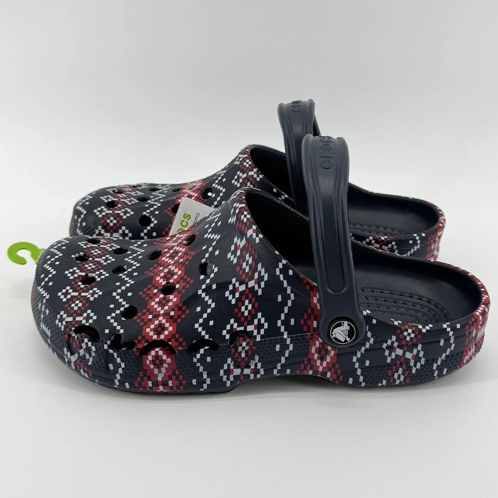 Crocs Baya Holiday Graphic Clog Mens Size 9 Navy Blue Fair Isle Comfy Gift‎ NWT